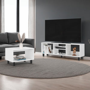 English Elm 2pc Millville White Living Room Set with Coffee Table and Four Shelf Media Rack B092P474484