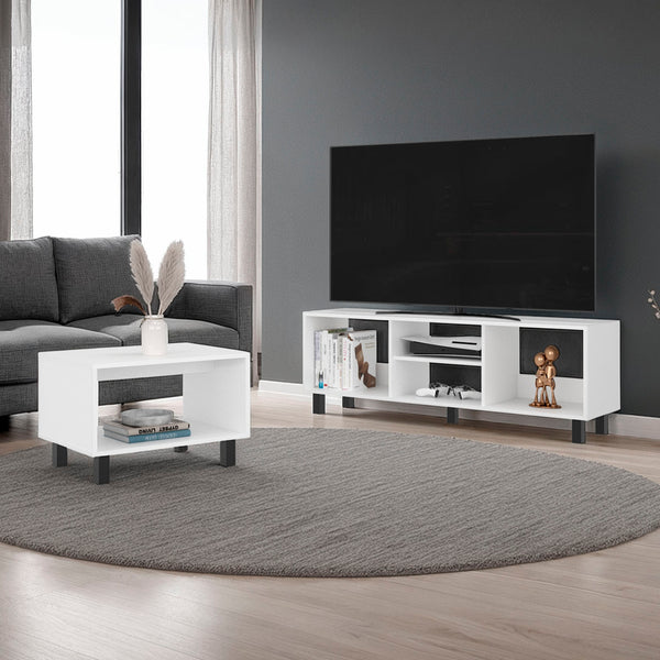 English Elm 2pc Millville White Living Room Set with Coffee Table and Four Shelf Media Rack B092P474484