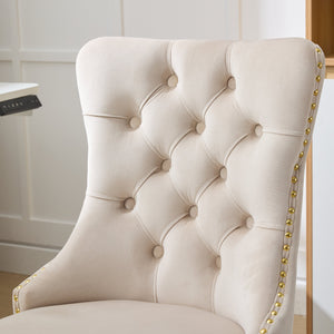 English Elm A&A Velvet Tufted Office Chair with Hand-Pulled Buttons, Nailhead Trim & Golden Metal Base, Luxe Comfort Beige W1143P292466