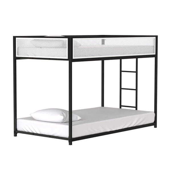 English Elm Contemporary Twin-Over-Full Metal Bunk Bed with Attached Ladder, Durable Industrial Frame, Guest-Ready Design Matte Black,Matte White 83 L x 15 W x 5 H B2741P391251