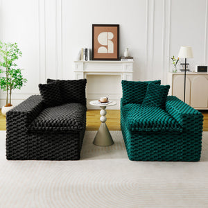 English Elm Luxury Color-Block Turtle Velvet Sofa - Versatile Seating For Modern Living Rooms, Cozy Style & Comfort W3371S00055