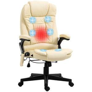 English Elm Homcom High Back Massage Office Chair With Vibration & Heat, Ergonomic Design, Beige Pu Leather W2225P217505