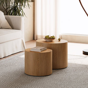 English Elm Nesting Round Coffee Tables Set Tree Ring Veneer Organic Modern Accent for Living Room W1435P254288
