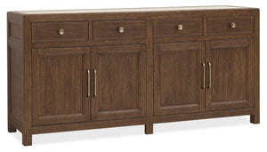 Hooker Furniture Driftwood Buffet With Inset Natural Stone Top, Rustic Buckboard Finish, Soft-Close Drawers & Doors Medium Wood 6820-75901-85