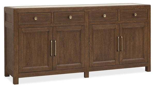 Hooker Furniture Driftwood Buffet With Inset Natural Stone Top, Rustic Buckboard Finish, Soft-Close Drawers & Doors Medium Wood 6820-75901-85
