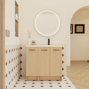 English Elm 36" Floating Bathroom Vanity Light Oak Modular Cabinet with Gel Coat Integrated Sink W3450S00106