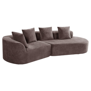 English Elm 116" Curved Sectional Sofa Pearl Fabric Chaise Frameless Sponge Contemporary Living Room Brown N767P388359B