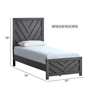 English Elm Rustica Twin Panel Bed Gray Laminated Finish Trim Overlay Headboard Guest Room Frame B078S00654