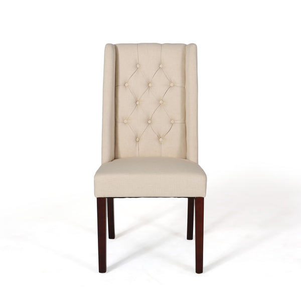 English Elm Dining Chair Set of Two Wingback Button Tufted High Back Birch Leg Upholstered 61539.00BGE