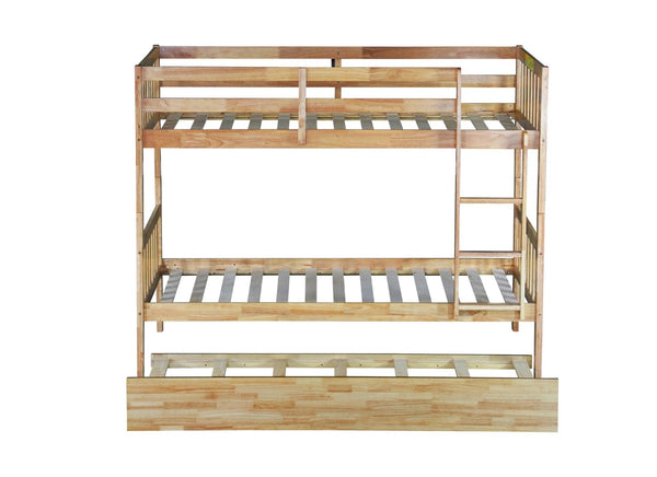 English Elm Twin Over Twin Bunk Bed With Trundle - Versatile Rubberwood Design, Safety Guardrails, Rustic Oak Finish W504S00159-GIGA