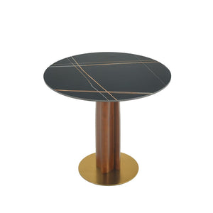 English Elm Modern Round Dining Table - 33.5" Sintered Stone Top With Wooden Legs & Gold Base For Small Spaces P4 W1535S00602-GIGA