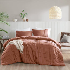 JLA Home Comfort Spaces - Soft Pinch-Pleat Microfiber Comforter Set with Subtle Grid Texture, Year-Round Lightweight Warmth Clay AM10-0393