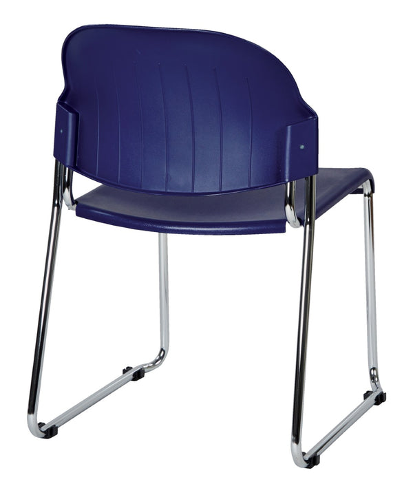 OSP Home Furnishings Stack Chair with Chrome Steel Frame Contoured Seat Ergonomic Support Stackable Office Seating Blue STC3230-7