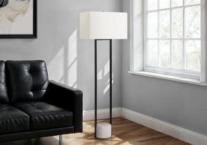 English Elm Lighting, 65"H arc floor lamp with ivory drum shade, sleek metal frame, 100W max, foot switch, modern ambiance Black 22 L x 14 W x 18 H B2710P221309