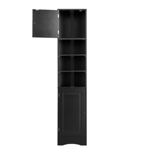 English Elm Multi-Functional Corner Cabinet Tall Trapezoid Bathroom Storage with Adjustable Shelves, Doors, Anti-Dump Device Black WF530911AAB