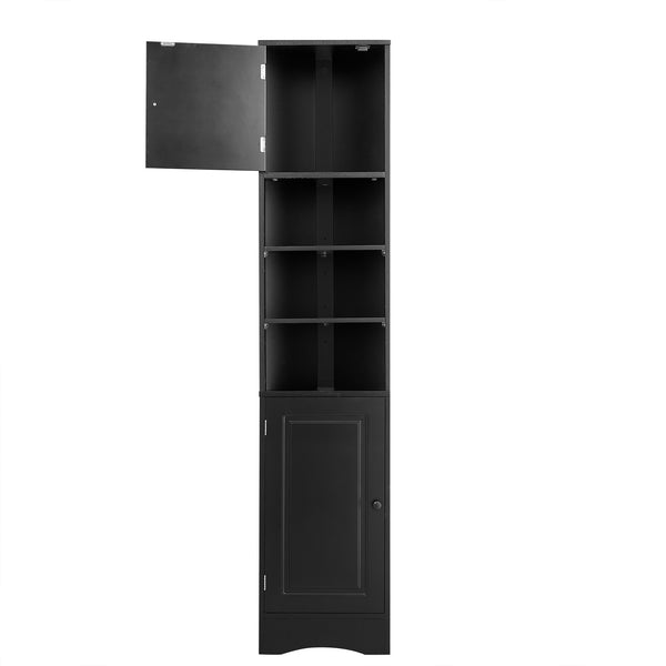 English Elm Multi-Functional Corner Cabinet Tall Trapezoid Bathroom Storage with Adjustable Shelves, Doors, Anti-Dump Device Black WF530911AAB