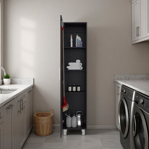English Elm Vintro Slim Tall Cabinet with Metal Legs Four Interior Shelves for Bedroom Office Black B200P462885