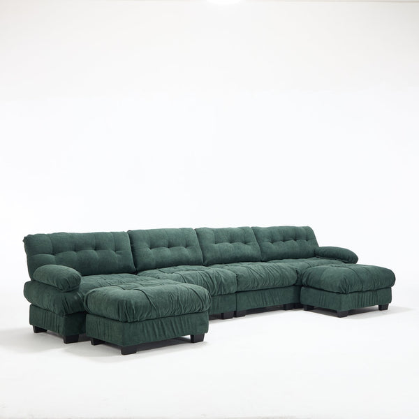English Elm U Shaped Modular Cloud Sectional with Plush Flannelette Upholstery Deep Seat Living Room Sofa Green W2120S00051