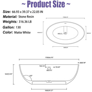 English Elm 67 Inch Freestanding Soaking Tub Eco Stone Resin Matte Finish Spa Bath Retreat T3785P353947