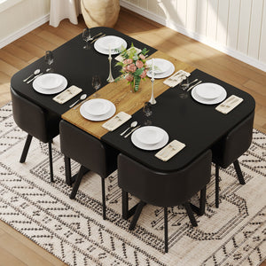 English Elm 7 Piece Industrial Dining Set with Faux Leather Chairs and Wood Grain Metal Frame Table W3875S00099