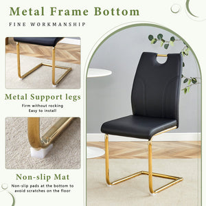 English Elm Marble-Patterned Foldable Dining Table Set With 6 Ergonomic Armchairs – Modern Gold Accents & Style W2920S00088