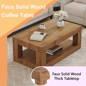 English Elm Modern Two Tier Rectangular Coffee Table with Open Shelf for Living Room Storage W3875P389550
