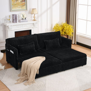 English Elm 73"convertible Corduroy Sleeper Sofa with Usb Port and Side Pocket for Studio Apartments Black W3373P405038