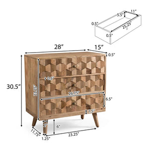 English Elm Christopher Knight Home® - Mid-Century Mango Wood 3 Drawer Chest with 3D Tile Weave, Antique Brass Knobs, Natural Finish 66414.00