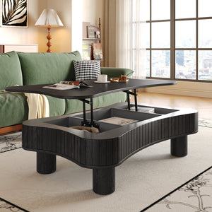 English Elm Lift Top Coffee Table with Fluted Panels Hidden Storage and Hydraulic Rise for Living Rooms W1445P317474
