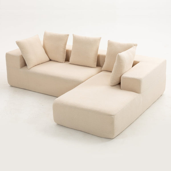 English Elm Full Foam Modular L-shaped Sectional Sofa Flannelette Upholstered with Five Throw Pillows W3326S00022