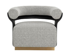 Sunpan Olida Swivel Lounge Chair - Contemporary Curved Design With Polished Metal Base And Plush Upholstery Black Fabric ,Faux Leather 111445