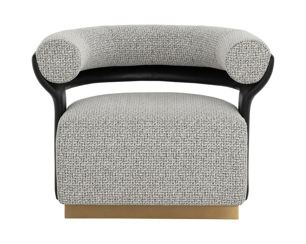 Sunpan Olida Swivel Lounge Chair - Contemporary Curved Design With Polished Metal Base And Plush Upholstery Black Fabric ,Faux Leather 111445