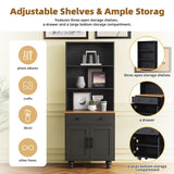 English Elm Farmhouse Storage Cabinet With 4 Solid Wood Gourd-Shaped Legs, Modern Kitchen Pantry Cabinet With Adjustable Shelves, 5 Tier Bookshelf With Drawer For Living Room, Black