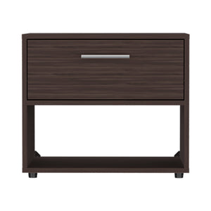English Elm Beryl Dark Walnut Nightstand with Drawer & Open Shelf — Engineered Wood, Space-Saving Elegant Design B092P286116