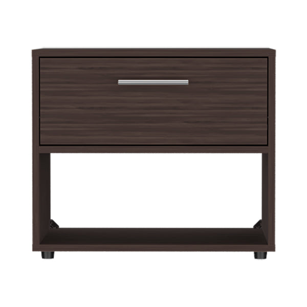 English Elm Beryl Dark Walnut Nightstand with Drawer & Open Shelf — Engineered Wood, Space-Saving Elegant Design B092P286116
