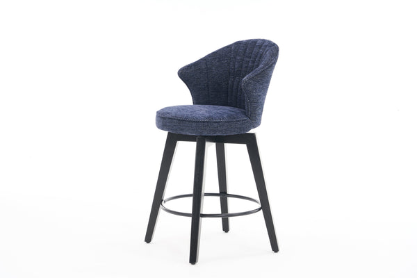 English Elm 008-Wing Upholstered Swivel Counter Stools Set of 2 with Solid Wood Legs, Chenille Comfort & 250lb Capacity Blue W2636P239837