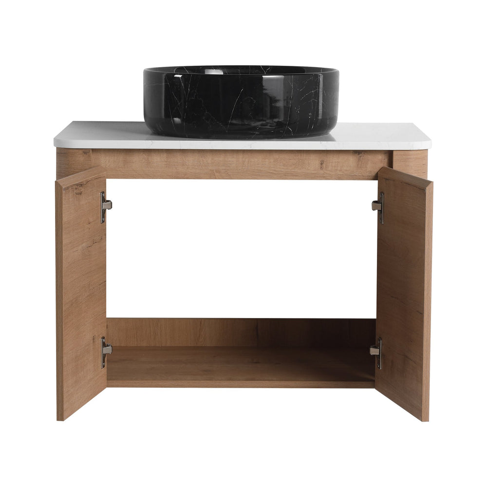 English Elm 30'' Wall-Mounted Bathroom Vanity With Ceramic Sink, Soft-Close Doors & Sleek Modern Design W999S00391