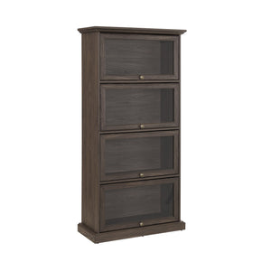 English Elm Glass 4-Tier Display Cabinet with Tempered Glass Doors, Flip-Up Access, Aluminum Frame, Elegant Chic Storage for Collectibles and Books Brown W2275P206601