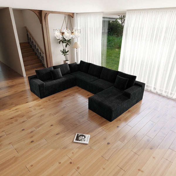 English Elm 131.9*104.3"Modular 131.9*104.3" Modular Sectional Sofa - Plush, No Assembly Required, Versatile 4-Piece Design In Grey Corduroy W3819S00112