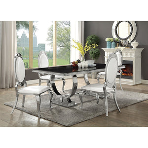 English Elm Sharli Modern Glam 5-Piece Dining Set With Cream Upholstery & Chrome Accents For Stylish Dining B062S01036-GIGA