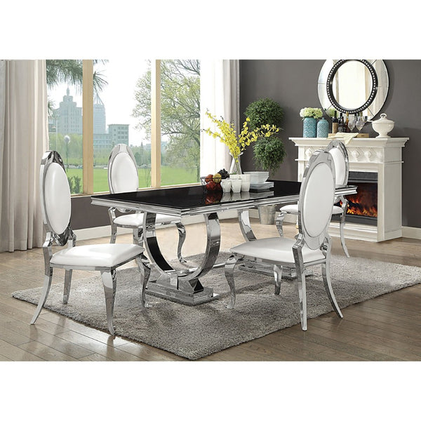 English Elm Sharli Modern Glam 5-Piece Dining Set With Cream Upholstery & Chrome Accents For Stylish Dining B062S01036-GIGA