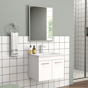 English Elm 24-Inch Wall-Mounted Bathroom Vanity With Sink, Mirror, Soft-Close Doors & Sleek Storage Solutions W3151S00025