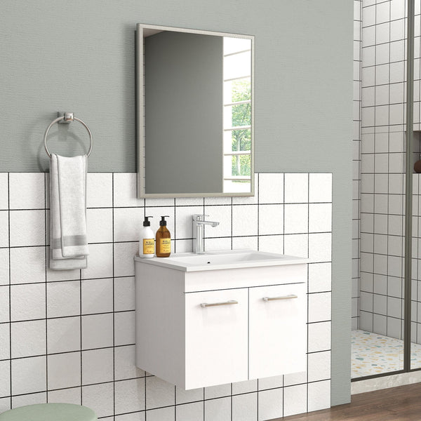 English Elm 24-Inch Wall-Mounted Bathroom Vanity With Sink, Mirror, Soft-Close Doors & Sleek Storage Solutions W3151S00025