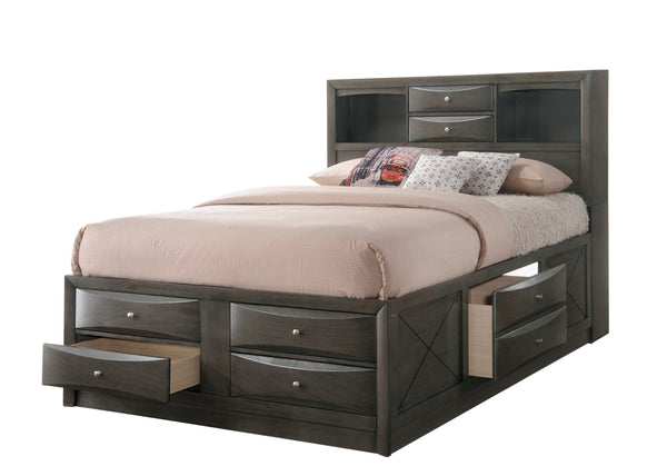 English Elm 1Pc Contemporary Queen Captain'S Platform Bed With Storage, Headboard Shelves, Solid Wood Grey Finish B011S01461