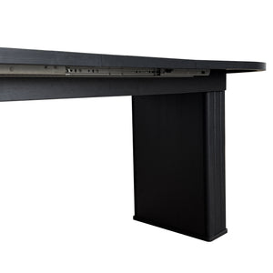 English Elm Kitchen extendable dining table with travertine-inspired melamine top, rounded edges, sturdy wooden base for family gatherings Black W1347S00016