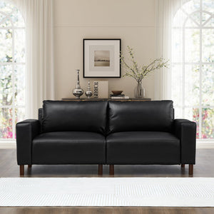 English Elm 78.5" Mid-century Faux Leather Loveseat with Solid Wood Legs for Living Room or Apartment Black W1097S00252