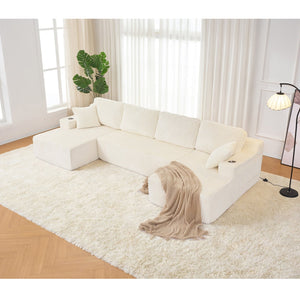 English Elm U-shaped Corduroy Cloud Sectional Sofa with Pocket Springs and Modular Living Room Seating Beige W3366S00004