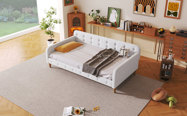 English Elm Twin Linen Upholstered Daybed Button Tufted Sofa Bed for Guest or Bedroom Beige N750P266225K