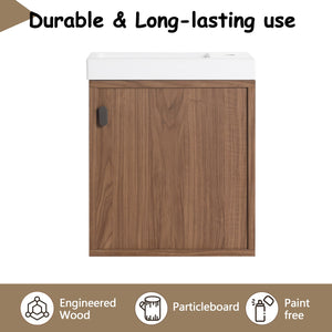 English Elm 18.5" Wall-Mounted Bathroom Vanity With Resin Sink, Soft-Close Door & Stylish Natural Walnut Finish W1972P362141
