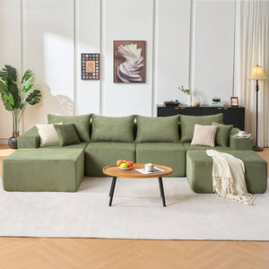 English Elm 6-piece U-shaped Modular Sectional with Chaise Soft Corduroy Family Lounge Sofa W3163S00106